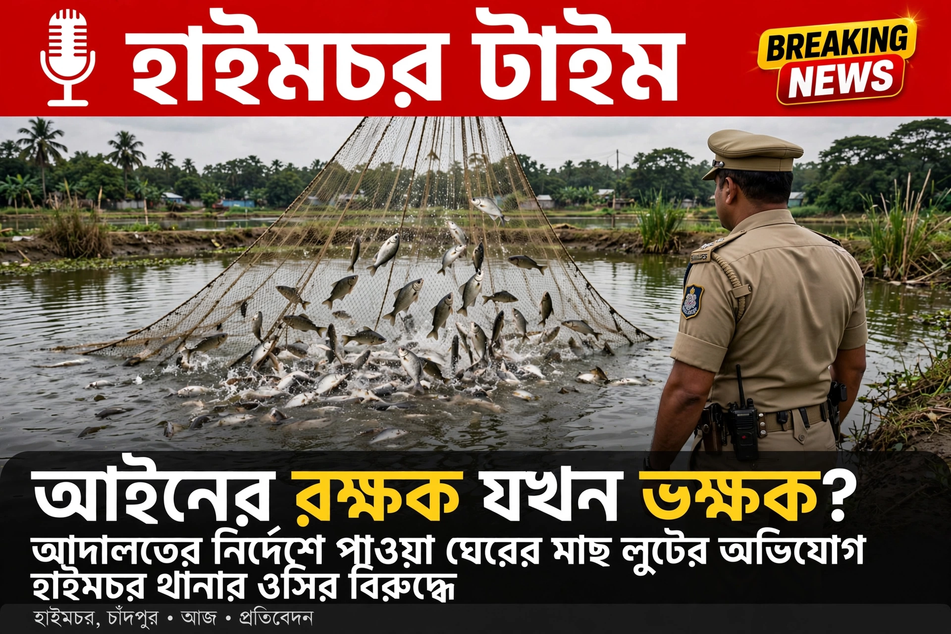 আইনের রক্ষক যখন ভক্ষক? আদালতের নির্দেশে পাওয়া ঘেরের মাছ লুটের অভিযোগ হাইমচর থানার ওসির বিরুদ্ধে